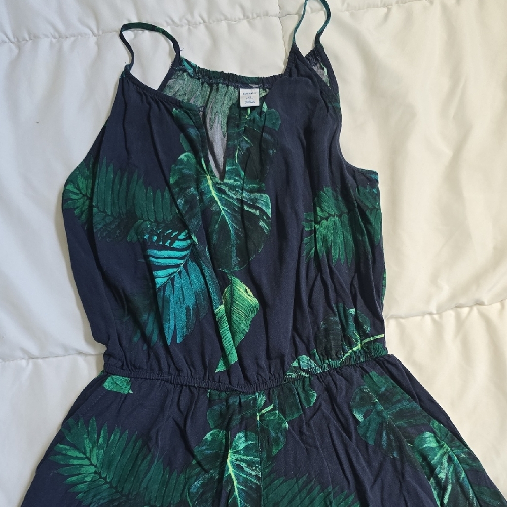Old Navy Green Leaf Print Jumpsuit XS